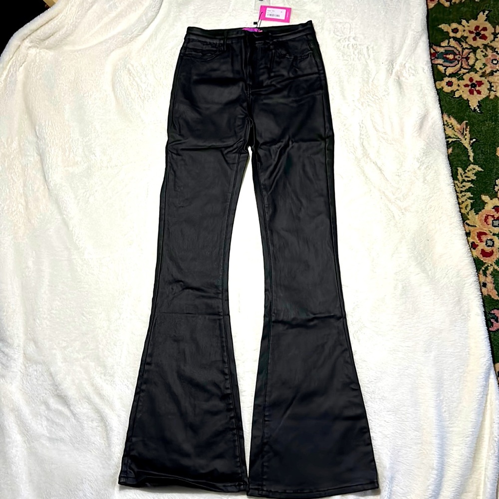Edikted Black Flare Leather Pants - SIZE M